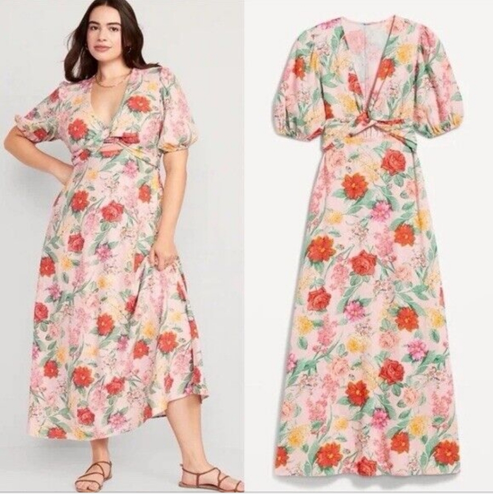 Old Navy NWT Floral Linen-Blend Twist-Front Maxi Dress